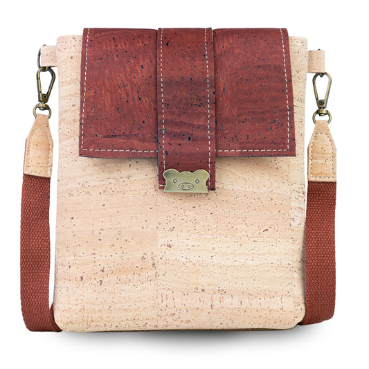 Natural Cork Crossbody Bag with Flap Closure — BAGP-380-C