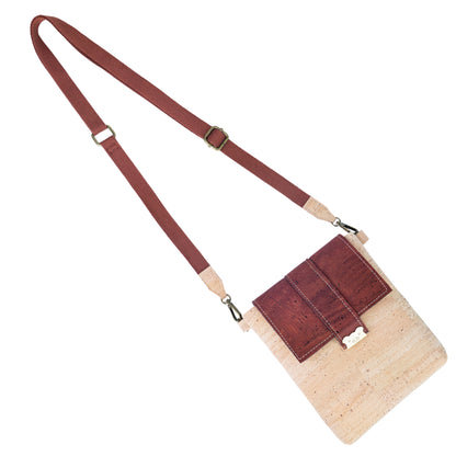 Natural Cork Crossbody Bag with Flap Closure — BAGP-380-C