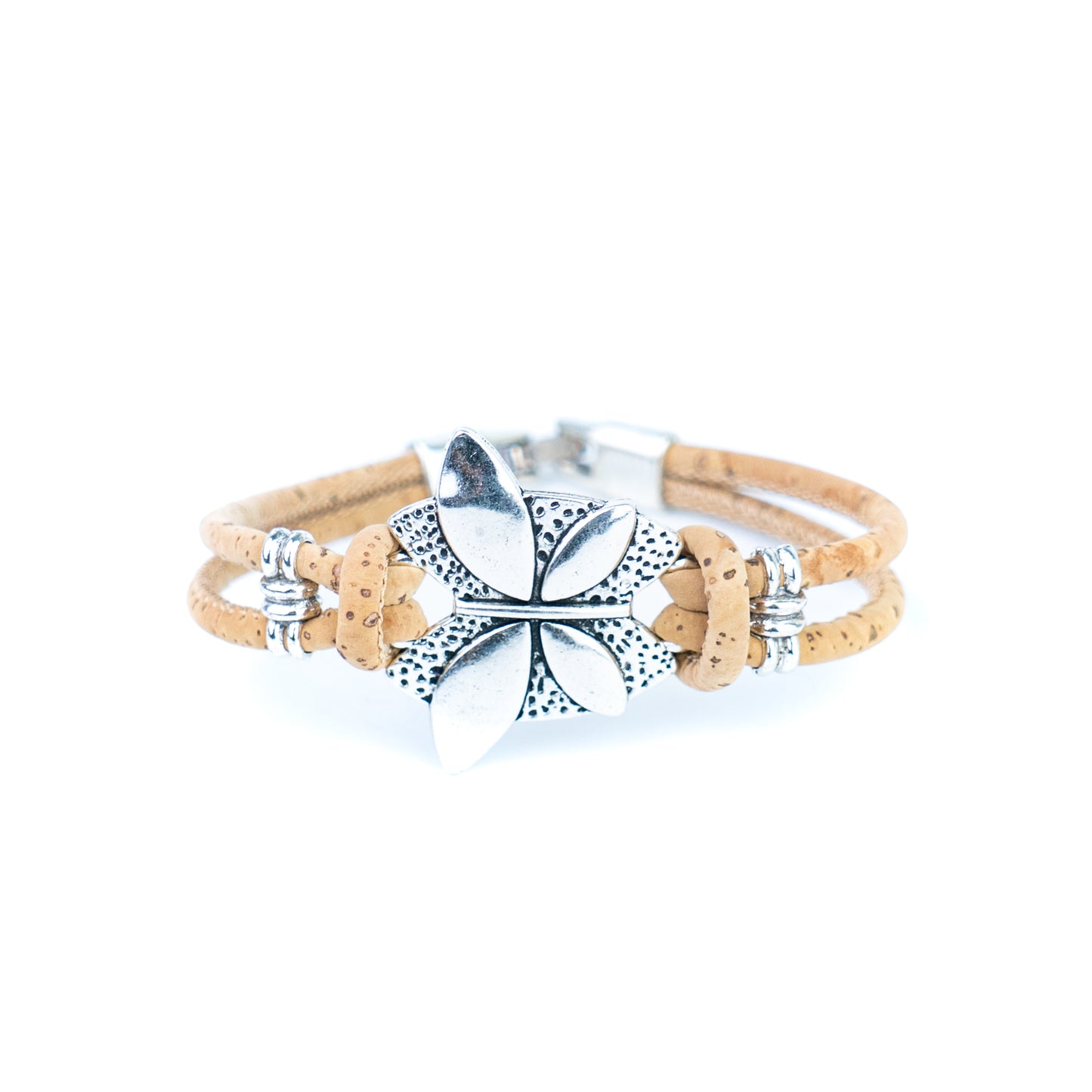 Natural Cork Bracelet with Silver-Tone Leaf Design  BR-535-A-5