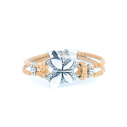 Natural Cork Bracelet with Silver-Tone Leaf Design  BR-535-A-5