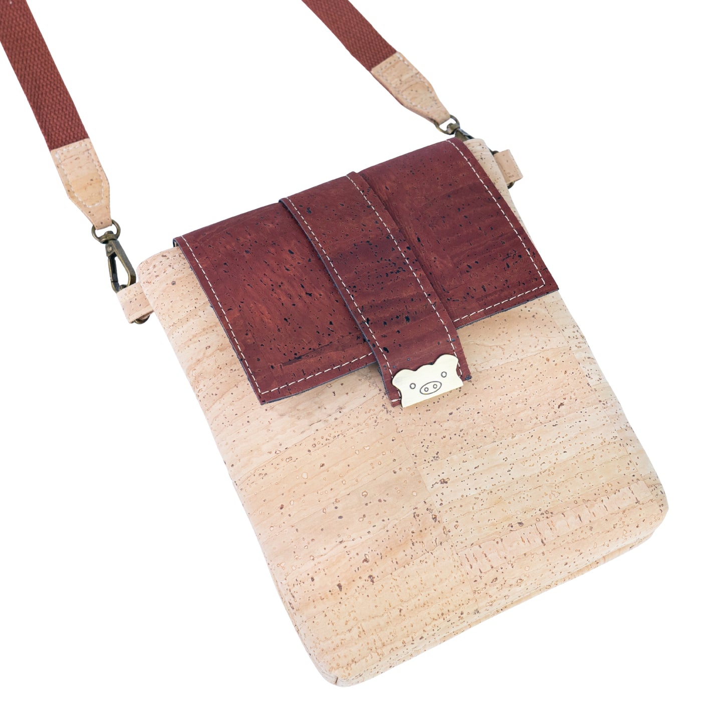 Natural Cork Crossbody Bag with Flap Closure — BAGP-380-C
