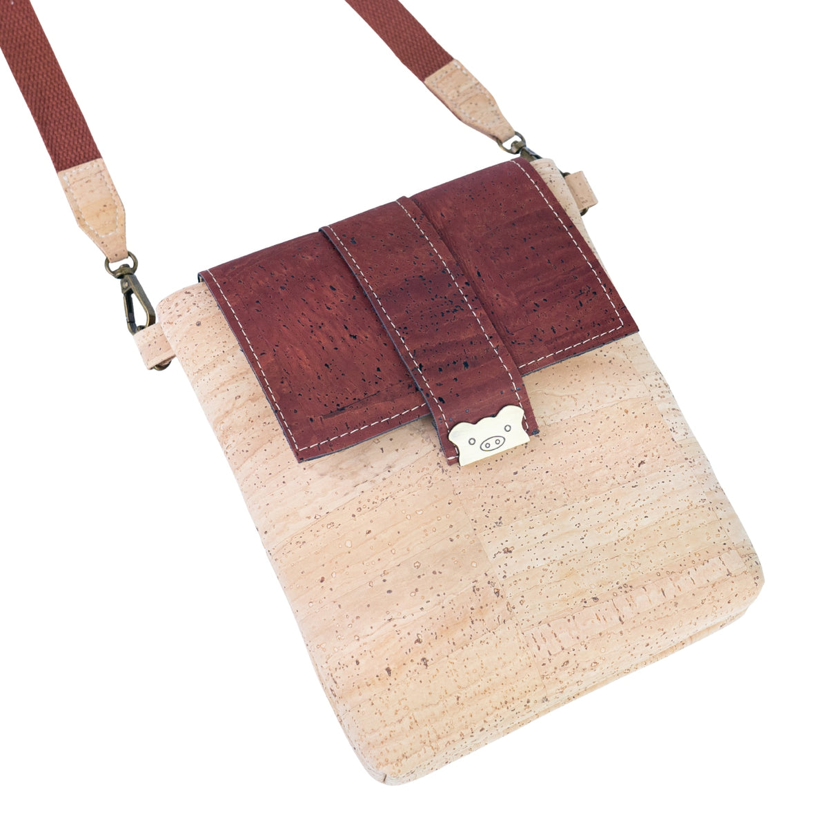 Natural Cork Crossbody Bag with Flap Closure — BAGP-380-C