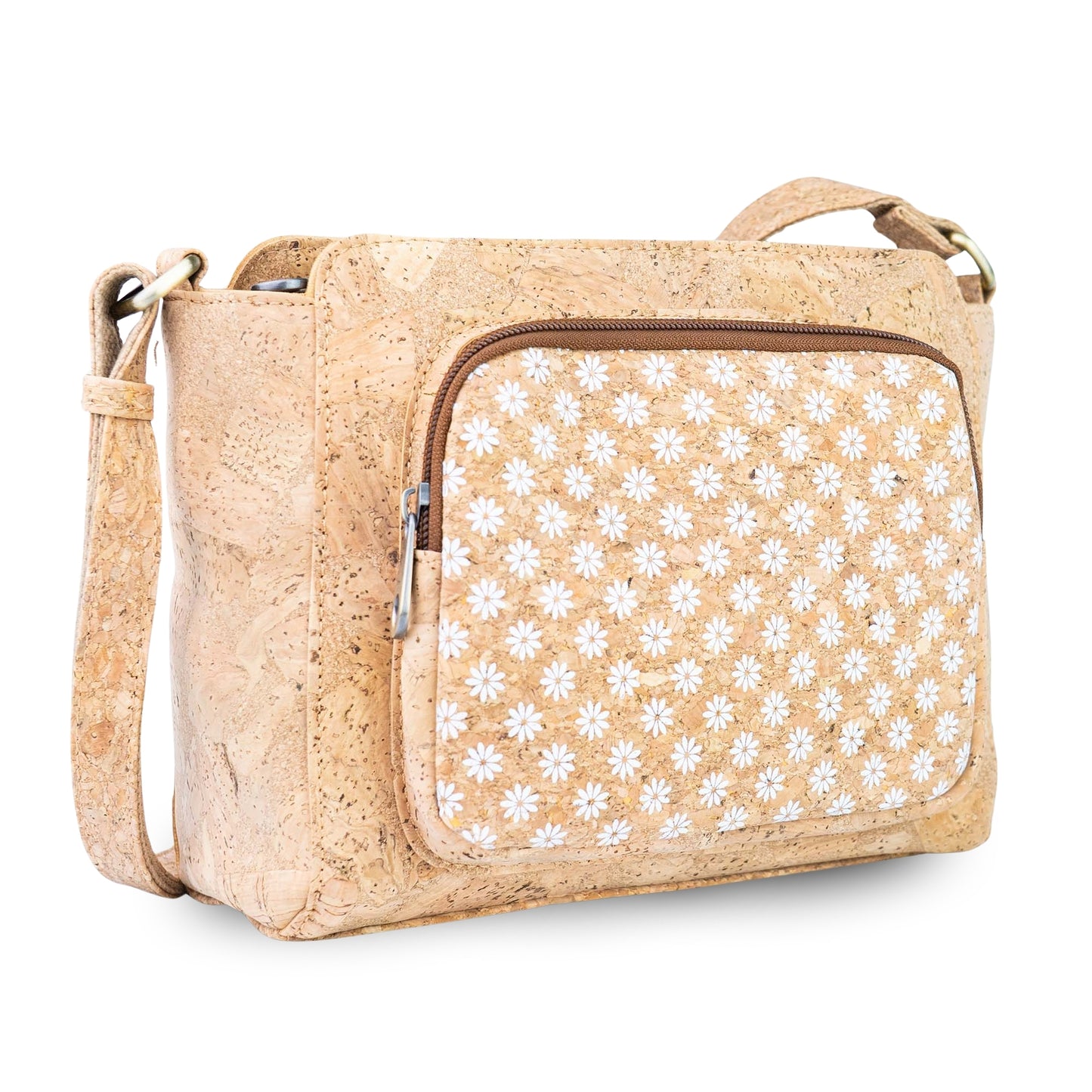 Natural Cork Crossbody Bag with Printed Front Pocket BAGD-658