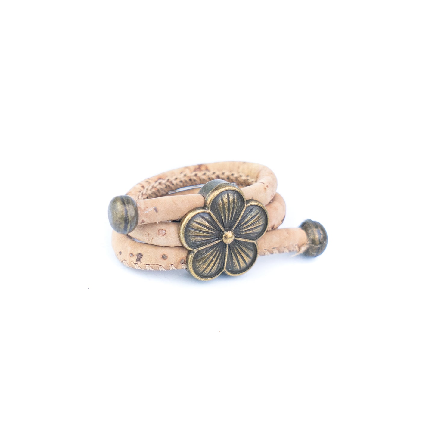 Colored Cork cord and bronze Flowers alloy hardware handmade women's ring  RW-044-MIX-10