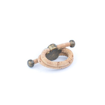 Colored Cork cord and bronze Flowers alloy hardware handmade women's ring  RW-044-MIX-10