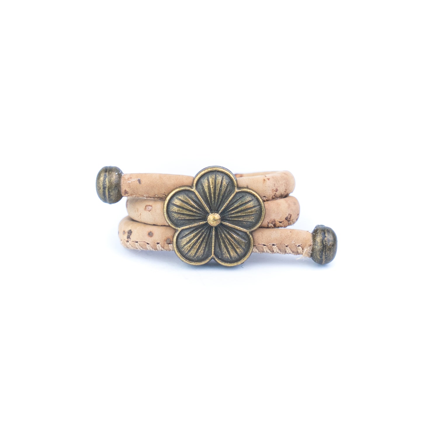 Colored Cork cord and bronze Flowers alloy hardware handmade women's ring  RW-044-MIX-10