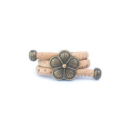 Colored Cork cord and bronze Flowers alloy hardware handmade women's ring  RW-044-MIX-10