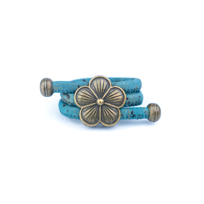 Colored Cork cord and bronze Flowers alloy hardware handmade women's ring  RW-044-MIX-10