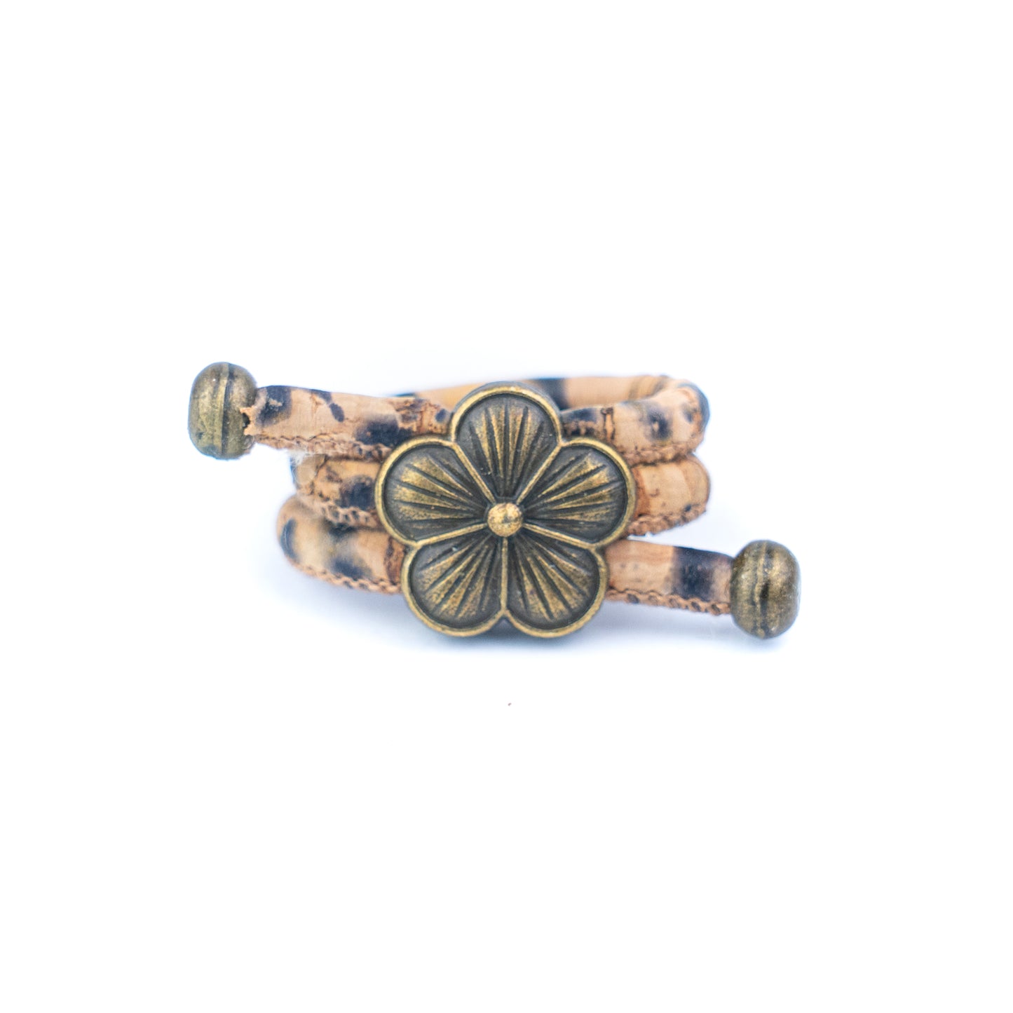 Colored Cork cord and bronze Flowers alloy hardware handmade women's ring  RW-044-MIX-10