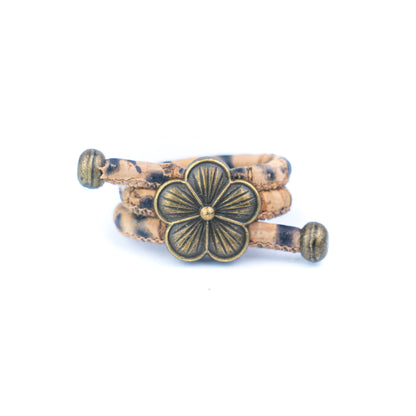 Colored Cork cord and bronze Flowers alloy hardware handmade women's ring  RW-044-MIX-10