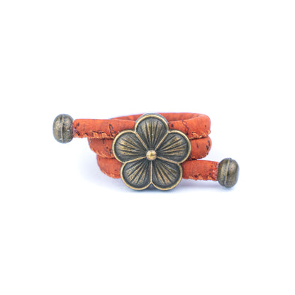 Colored Cork cord and bronze Flowers alloy hardware handmade women's ring  RW-044-MIX-10