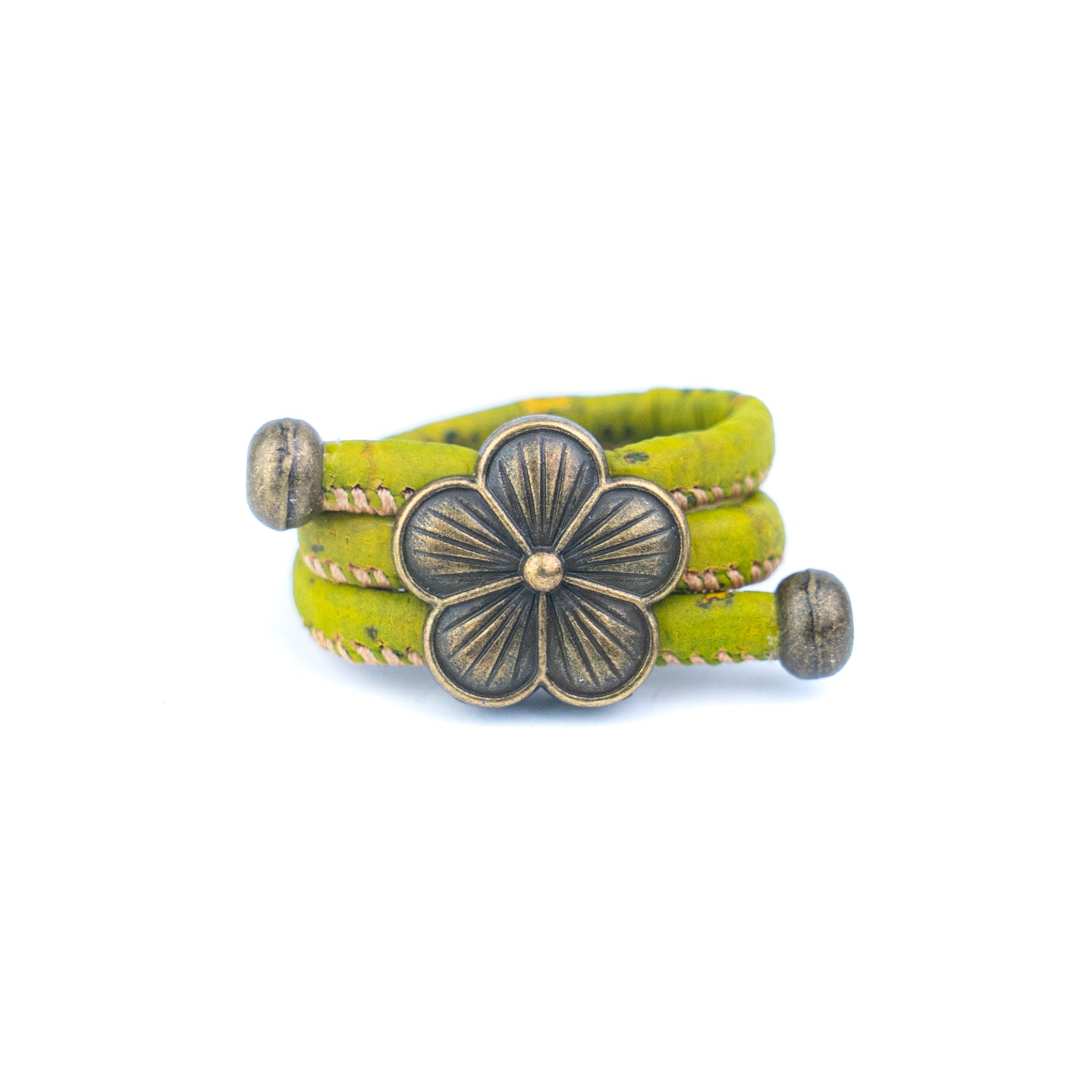 Colored Cork cord and bronze Flowers alloy hardware handmade women's ring  RW-044-MIX-10