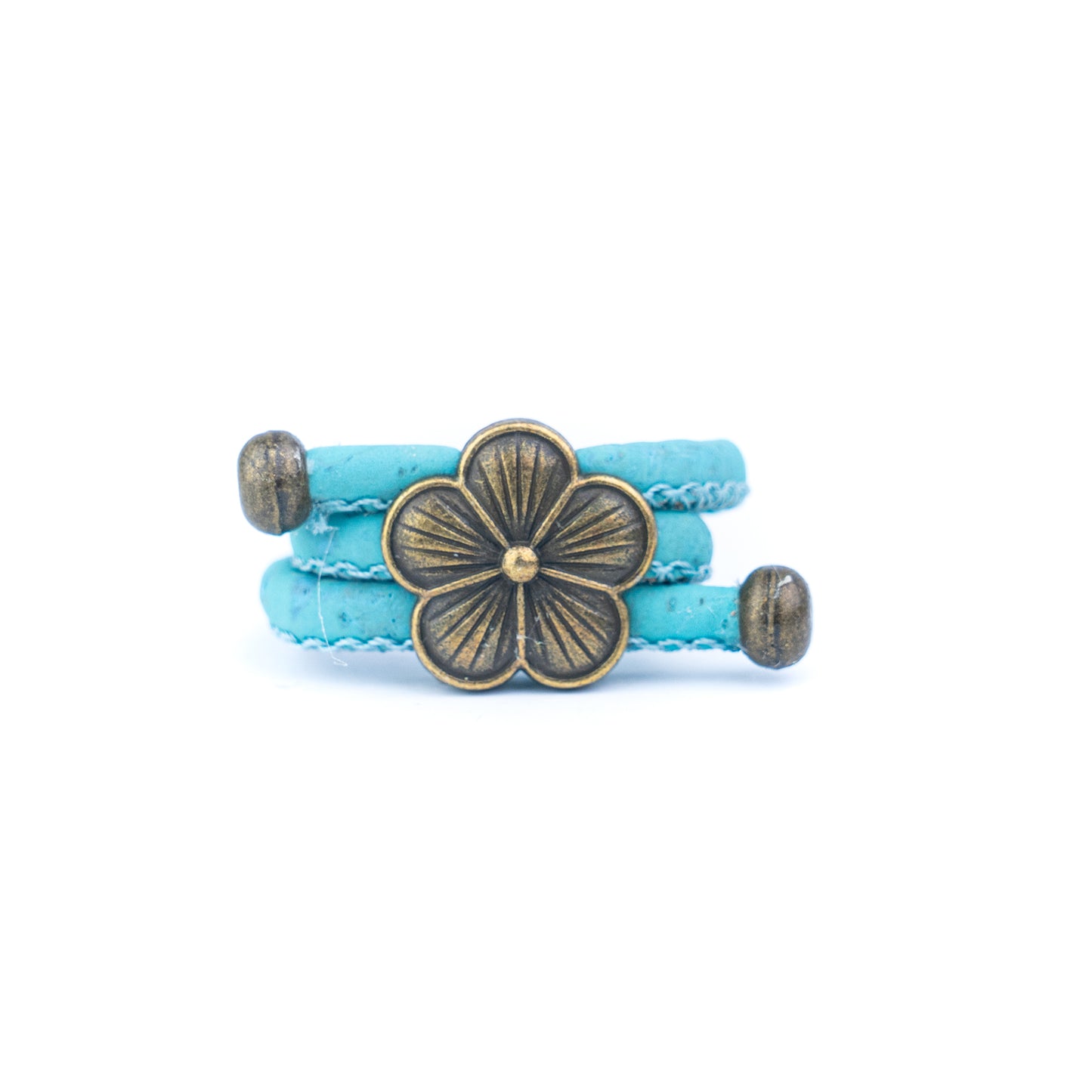 Colored Cork cord and bronze Flowers alloy hardware handmade women's ring  RW-044-MIX-10