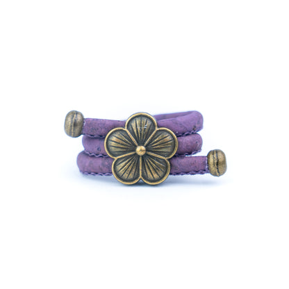 Colored Cork cord and bronze Flowers alloy hardware handmade women's ring  RW-044-MIX-10