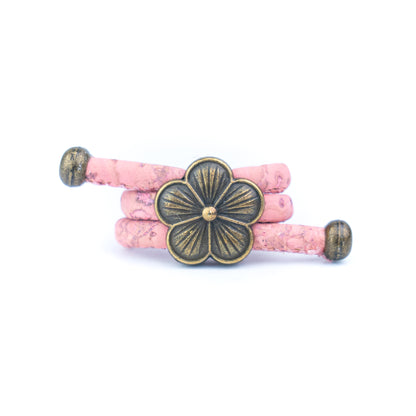 Colored Cork cord and bronze Flowers alloy hardware handmade women's ring  RW-044-MIX-10