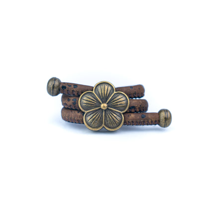 Colored Cork cord and bronze Flowers alloy hardware handmade women's ring  RW-044-MIX-10