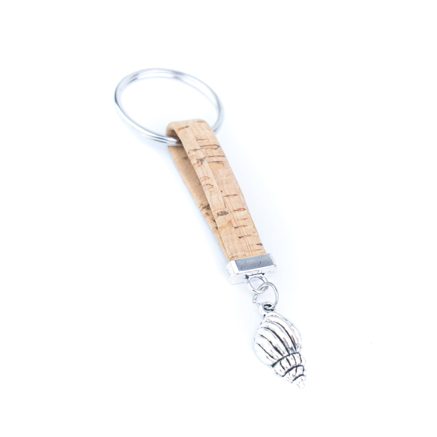 Portuguese Handmade Cork Cord Keychain with Seashell Charm – 10 Color Assortment  I-107-MIX-10