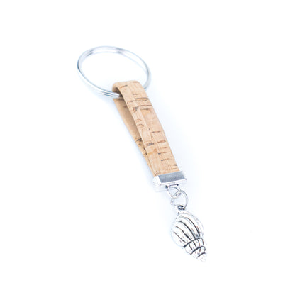 Portuguese Handmade Cork Cord Keychain with Seashell Charm – 10 Color Assortment  I-107-MIX-10
