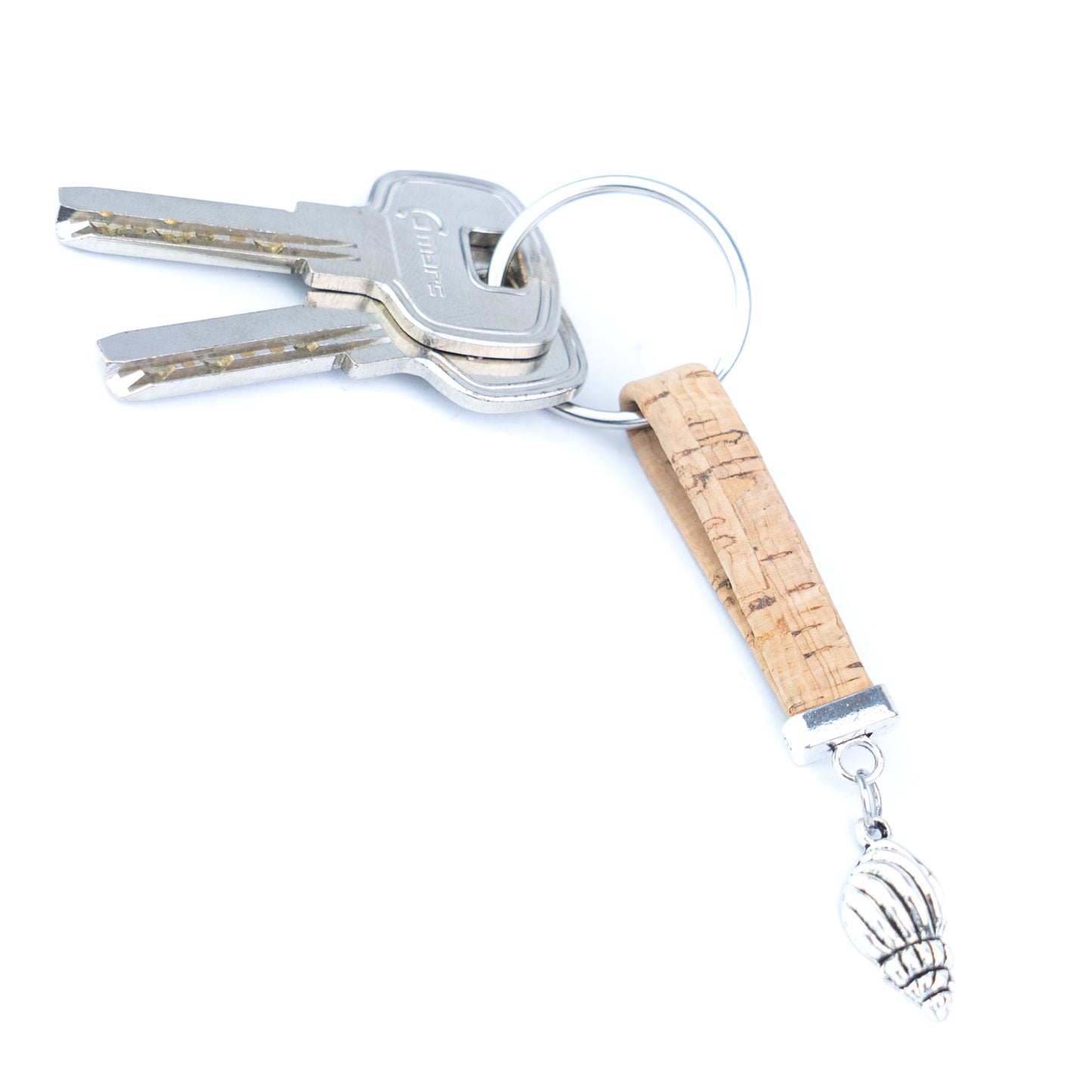 Portuguese Handmade Cork Cord Keychain with Seashell Charm – 10 Color Assortment  I-107-MIX-10