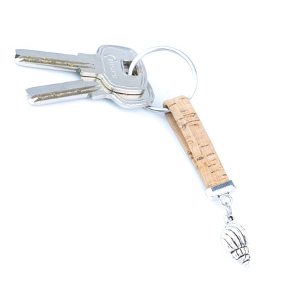 Portuguese Handmade Cork Cord Keychain with Seashell Charm – 10 Color Assortment  I-107-MIX-10