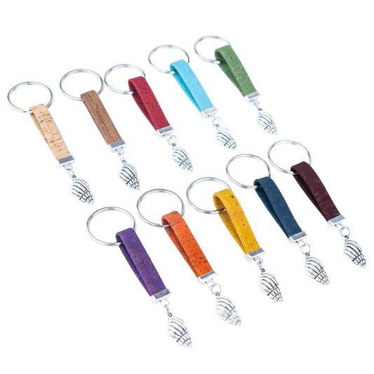 Portuguese Handmade Cork Cord Keychain with Seashell Charm – 10 Color Assortment  I-107-MIX-10