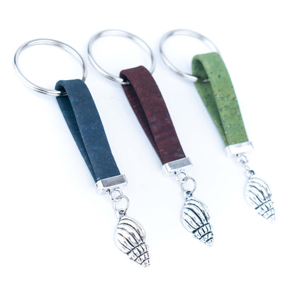 Portuguese Handmade Cork Cord Keychain with Seashell Charm – 10 Color Assortment  I-107-MIX-10