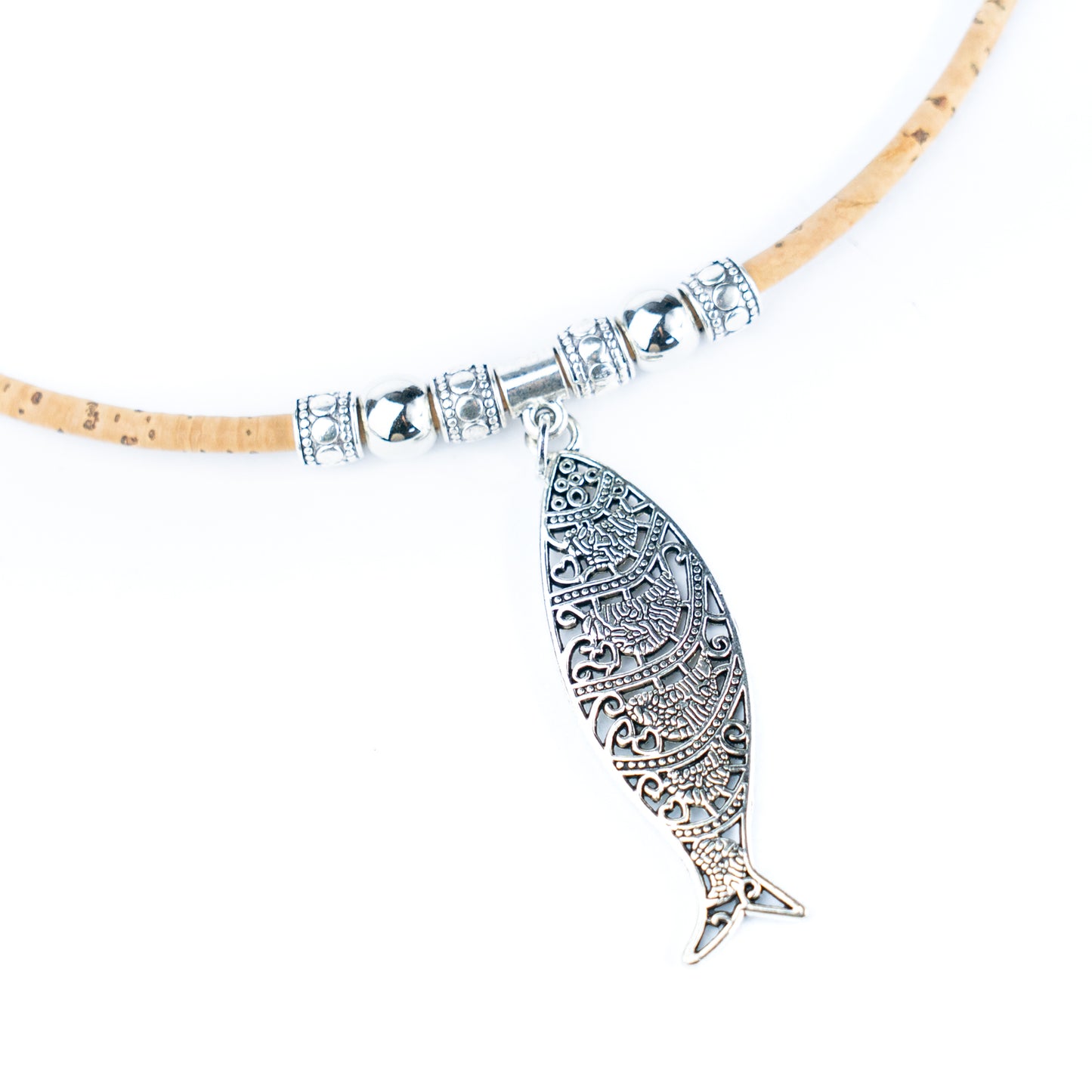 Handmade 3mm Cork Necklace with Sardine Charm | Portuguese Inspired Design N-192-5（new）