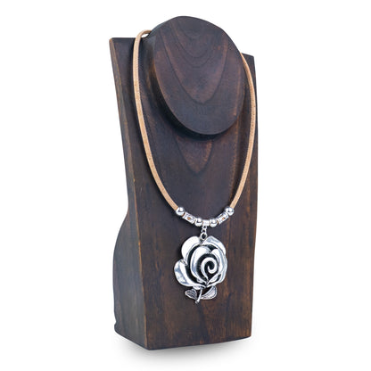 Natural Cork Flower Necklace with Vintage Rose – Handmade Portuguese Jewelry NE-1089-4