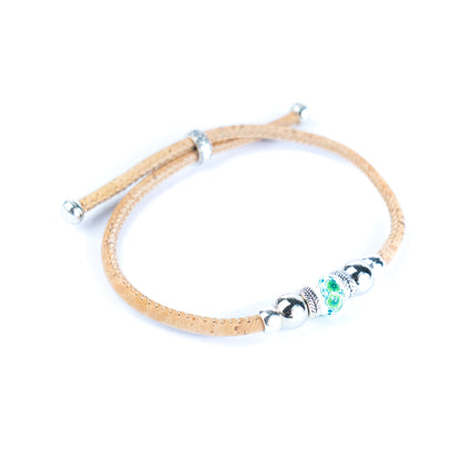 3mm Round Cork Bangle | Ceramic Beads & Alloy Fittings | Handmade, Adjustable | 10 Mixed Colors BR-502-MIX-10