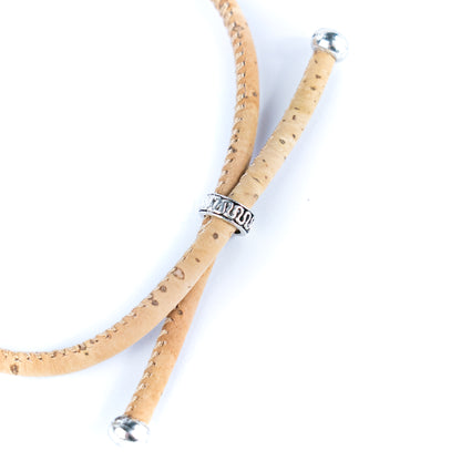 3mm Round Cork Bangle | Ceramic Beads & Alloy Fittings | Handmade, Adjustable | 10 Mixed Colors BR-502-MIX-10