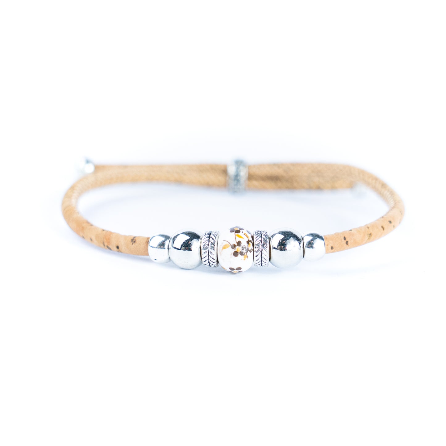 3mm Round Cork Bangle | Ceramic Beads & Alloy Fittings | Handmade, Adjustable | 10 Mixed Colors BR-502-MIX-10