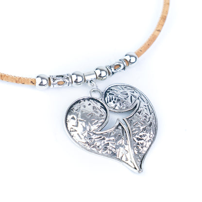 handmade necklaces for women with natural cork cord and  Heart Pendant  NE-1086-5