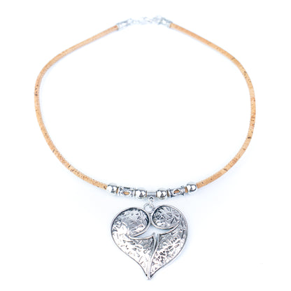 handmade necklaces for women with natural cork cord and  Heart Pendant  NE-1086-5