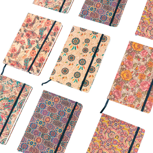 Cork Notebook with Mosaic and Floral Designs L-1157