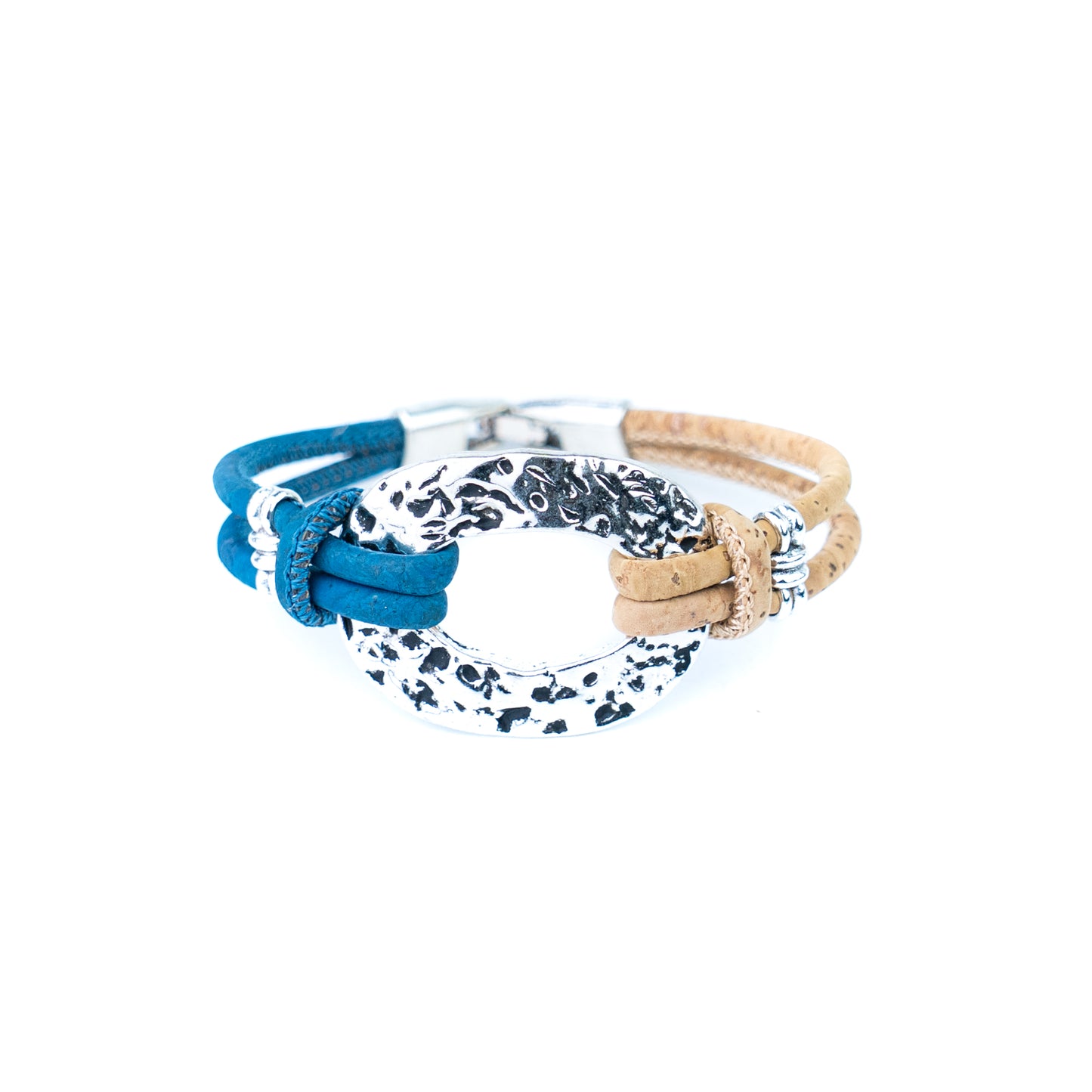 Handmade Natural Cork Bracelet with Silver-Tone Oval – Pack of 5- BR-534-MIX-5