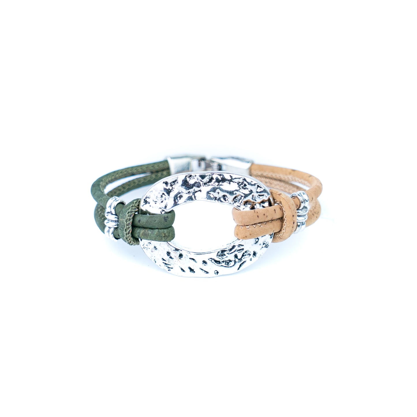 Handmade Natural Cork Bracelet with Silver-Tone Oval – Pack of 5- BR-534-MIX-5