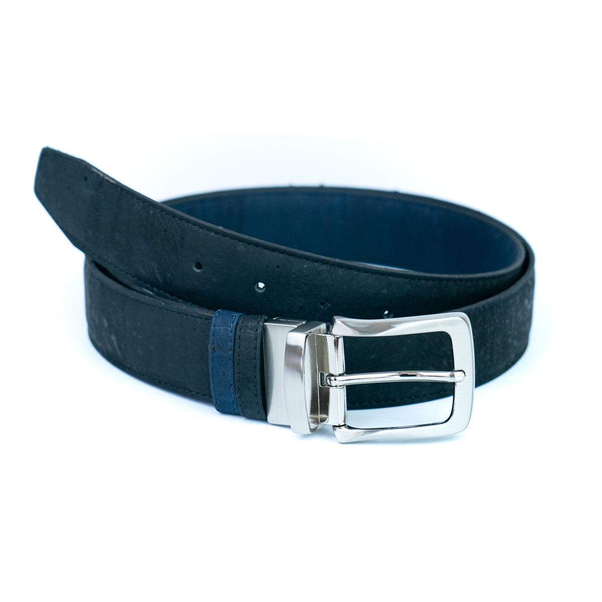 Men's Reversible Cork Belt – Black & Dark Blue, 125 cm | L-1044A