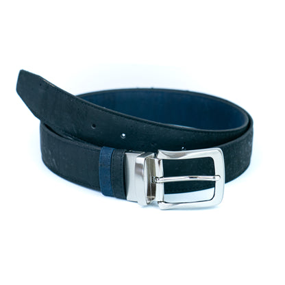 Men's Reversible Cork Belt – Black & Dark Blue, 125 cm | L-1044A