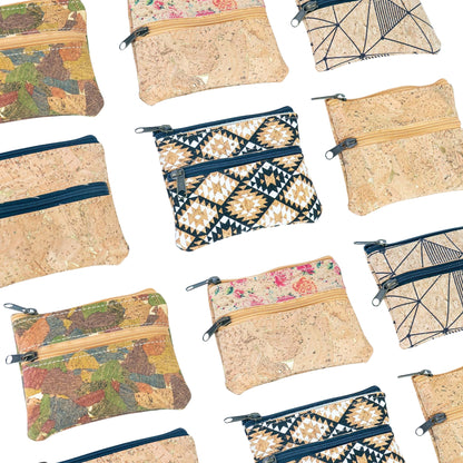 5pcs | Natural Cork Double-Zip Coin Purse BAGP-381