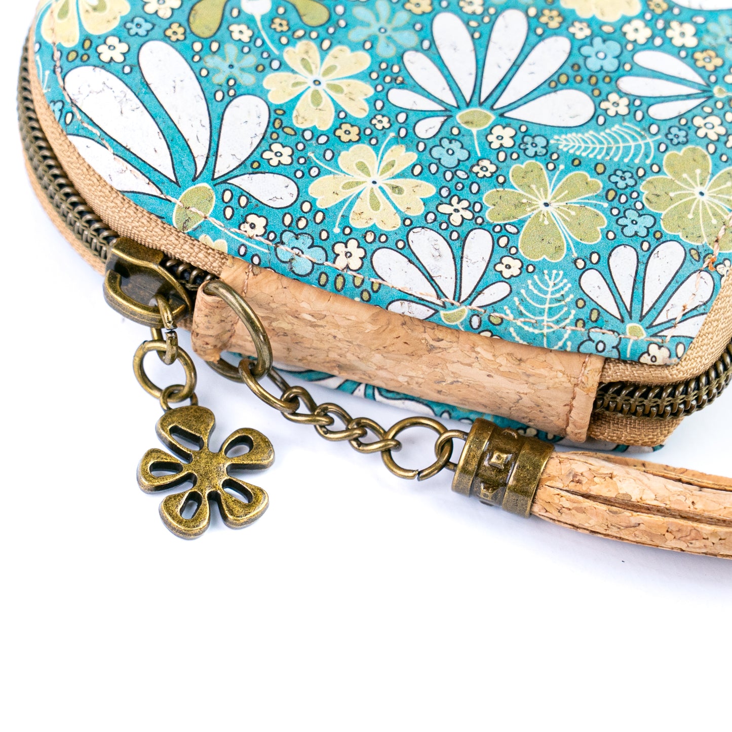 Heart-Shaped Cork Coin Purse with Tassel - Vegan Leather Alternative Zipper Pouch BAG-2370