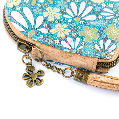 Heart-Shaped Cork Coin Purse with Tassel - Vegan Leather Alternative Zipper Pouch BAG-2370