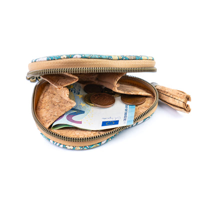 Heart-Shaped Cork Coin Purse with Tassel - Vegan Leather Alternative Zipper Pouch BAG-2370