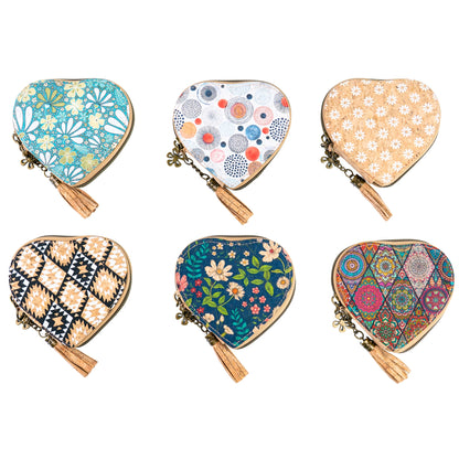 Heart-Shaped Cork Coin Purse with Tassel - Vegan Leather Alternative Zipper Pouch BAG-2370