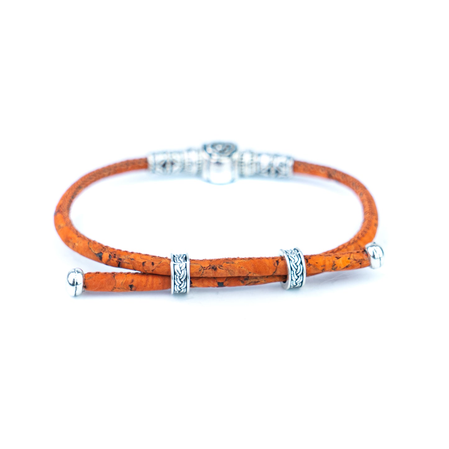 3mm Round Cork Bangle | Ceramic Beads & Alloy Fittings | Handmade, Adjustable | 10 Mixed Colors BR-226-MIX-10