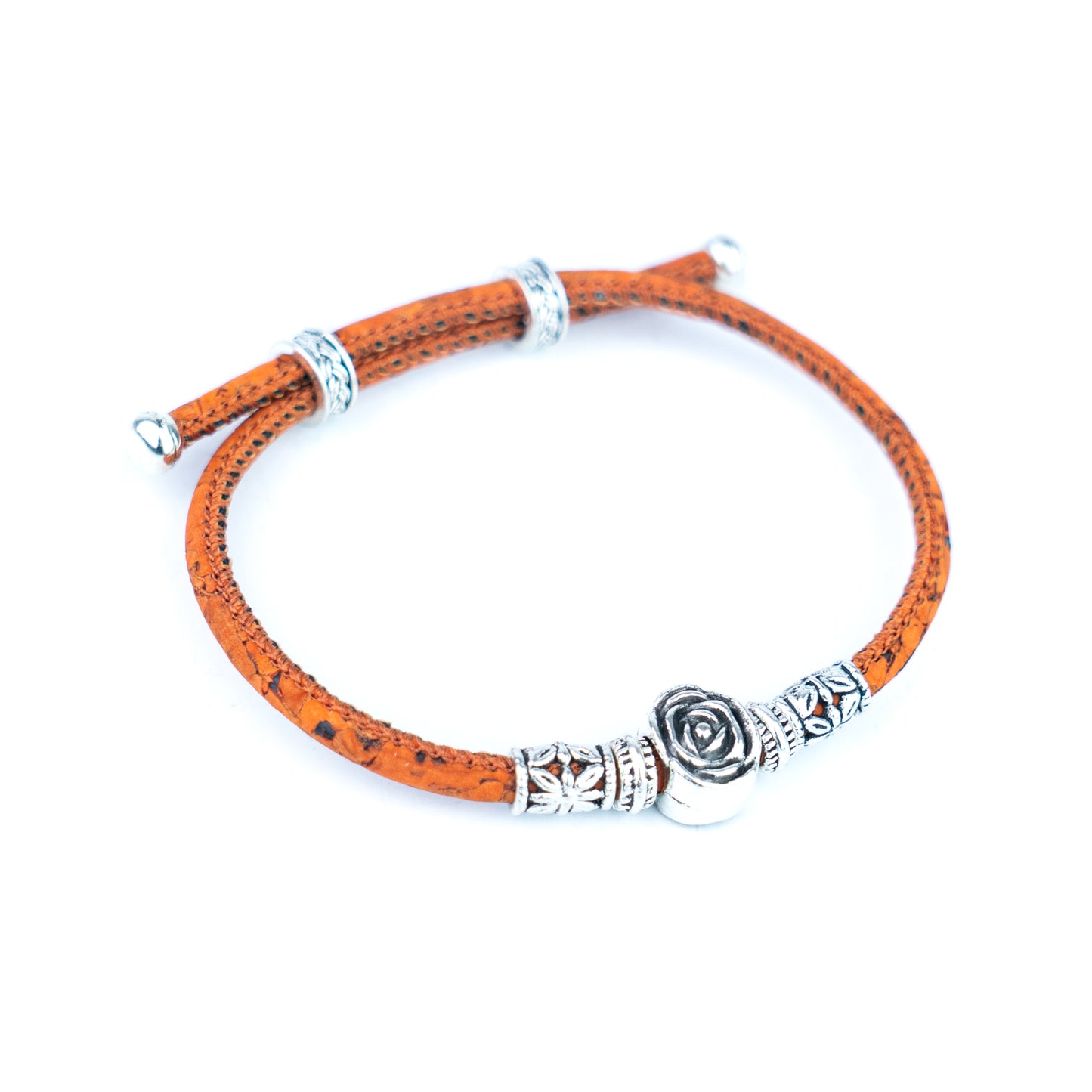 3mm Round Cork Bangle | Ceramic Beads & Alloy Fittings | Handmade, Adjustable | 10 Mixed Colors BR-226-MIX-10