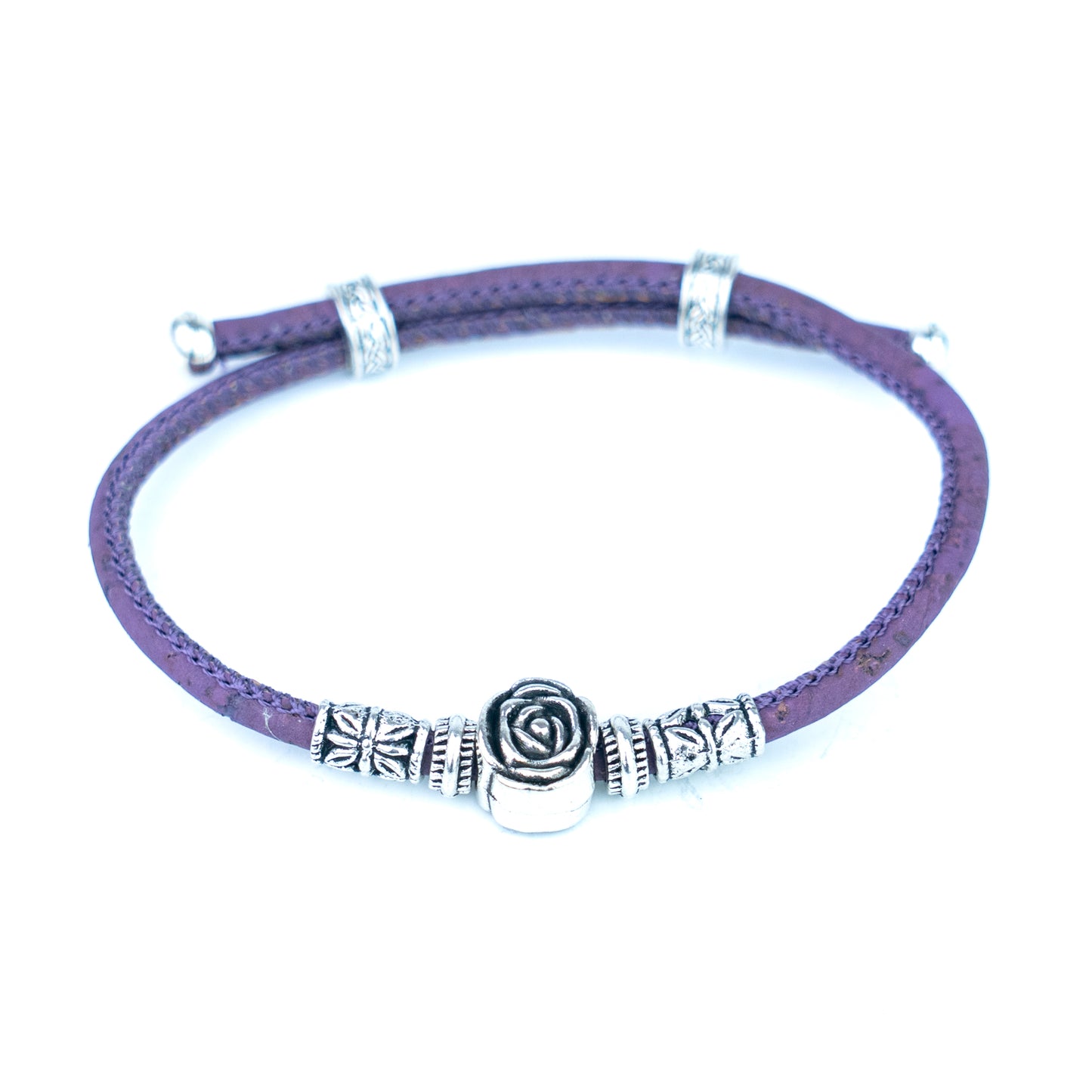 3mm Round Cork Bangle | Ceramic Beads & Alloy Fittings | Handmade, Adjustable | 10 Mixed Colors BR-226-MIX-10
