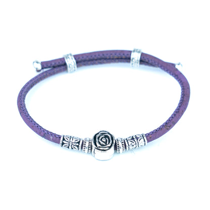 3mm Round Cork Bangle | Ceramic Beads & Alloy Fittings | Handmade, Adjustable | 10 Mixed Colors BR-226-MIX-10