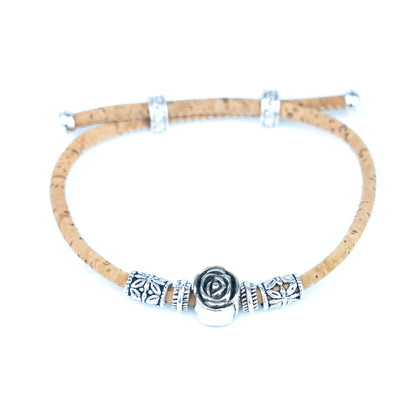 3mm Round Cork Bangle | Ceramic Beads & Alloy Fittings | Handmade, Adjustable | 10 Mixed Colors BR-226-MIX-10