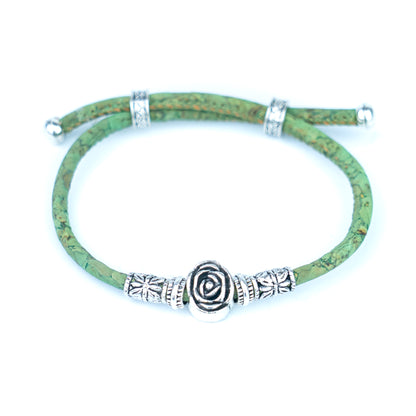 3mm Round Cork Bangle | Ceramic Beads & Alloy Fittings | Handmade, Adjustable | 10 Mixed Colors BR-226-MIX-10