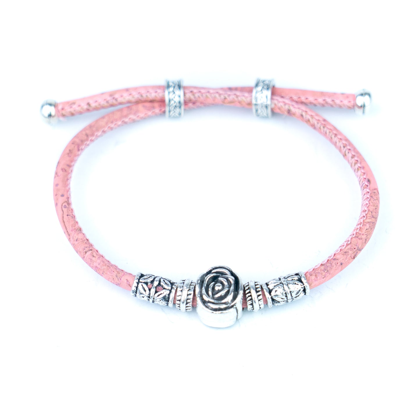 3mm Round Cork Bangle | Ceramic Beads & Alloy Fittings | Handmade, Adjustable | 10 Mixed Colors BR-226-MIX-10